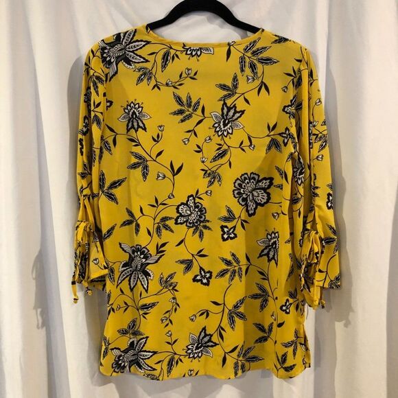 Counterparts Yellow Chiffon Floral Blouse w/ Zipper size Small - Picture 9 of 10
